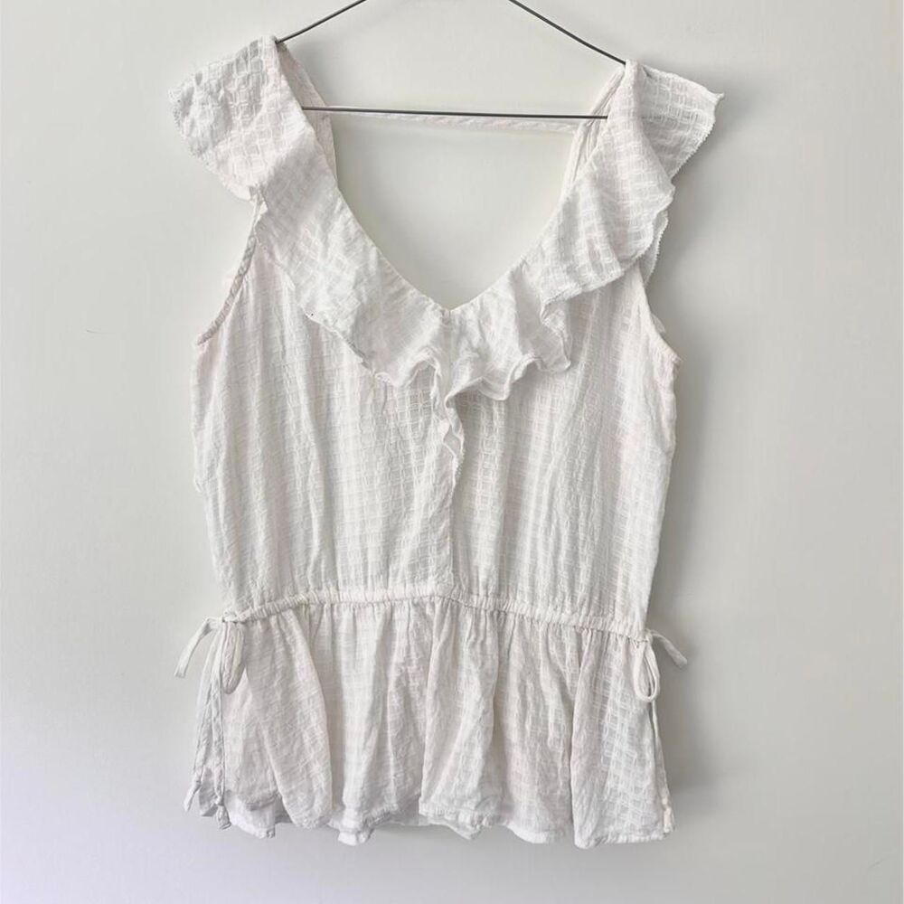 Abercrombie & fitch Women's White Plaid Textured Ruffle Peplum Top Coquette